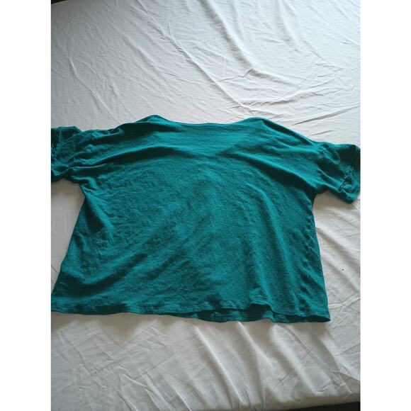 J.Jill Love Linen 100% Linen Blouse Top Cropped Teal Short sleeve Pop Over LP - Picture 5 of 5